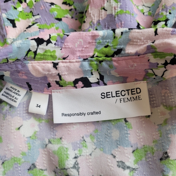 Selected Femme Judita Floral Shirt Dress w Statement Sleeves retro print - Picture 7 of 11